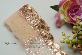 Sequin Lace, LIGHT LATTE, Scalloped Edge Trim OFFCUTS BUNDLE